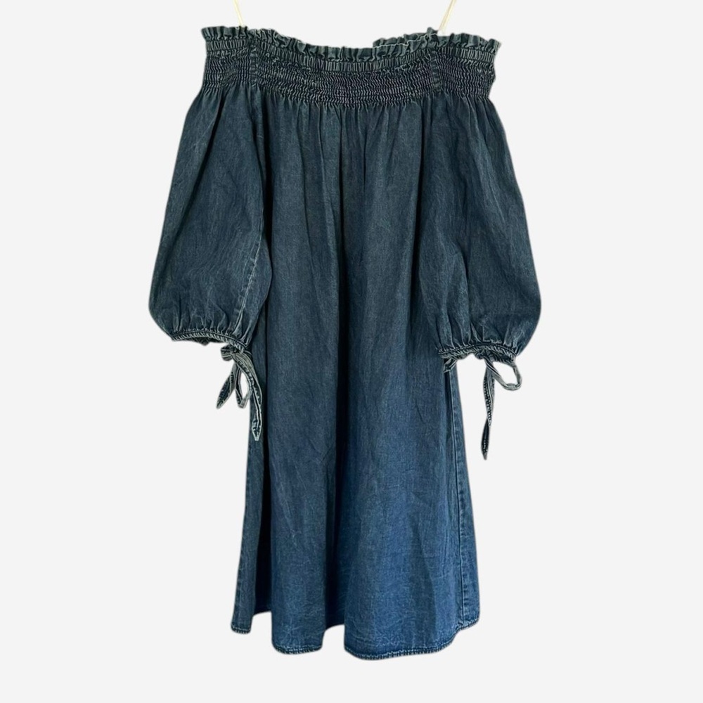 Speed control 100% cotton denim off the shoulder mini dress size M